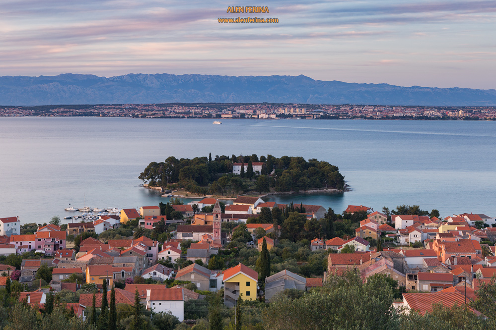 Panoramic view on place Preko and town Zadar from island Ugljan.