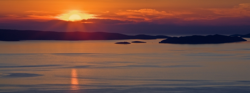 Sunset above Dugi Otok island seen from island Ugljan, Dalmatia,