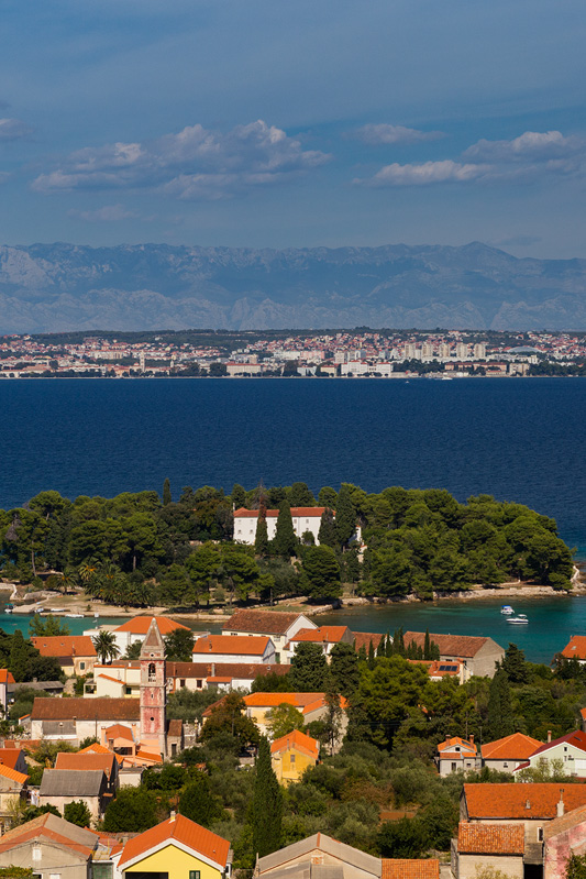 Panoramic view on place Preko and town Zadar from island Ugljan,