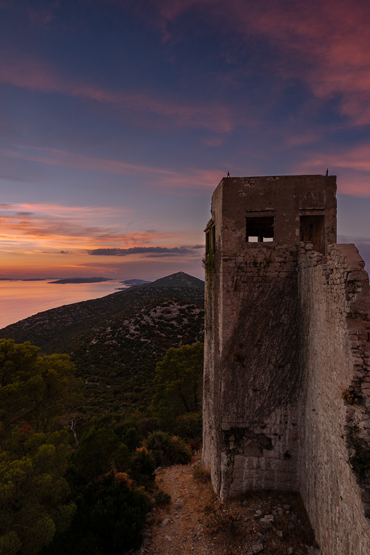 St Michael's fort panoramic view at sunset, island Ugljan, Dalma