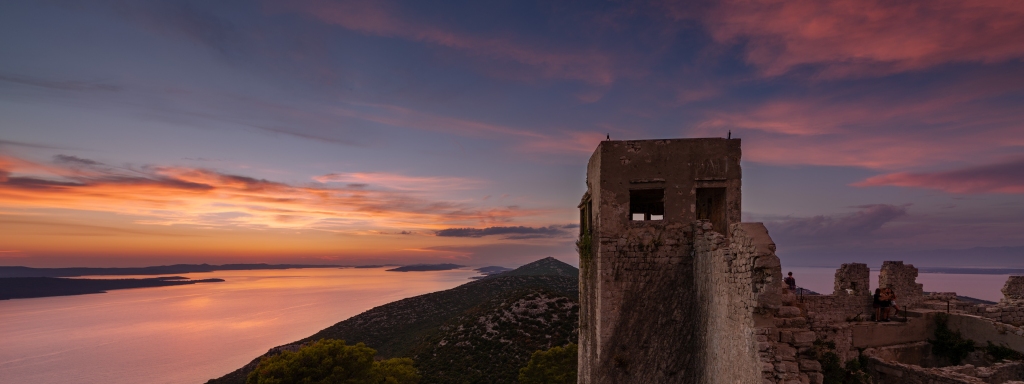 St Michael's fort panoramic view at sunset, island Ugljan, Dalma